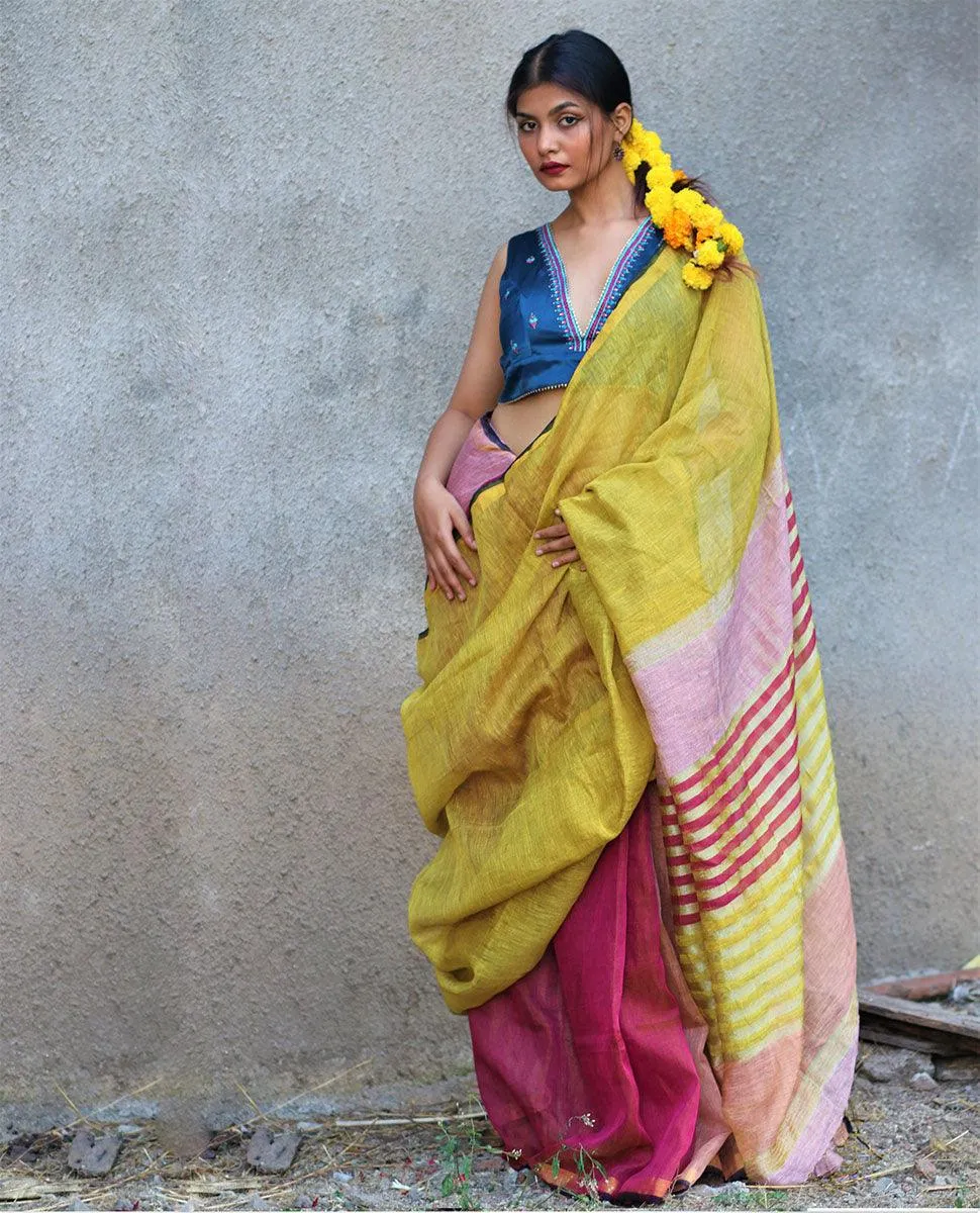 Aashnaa Handwoven Linen Zari Saree - Gazala