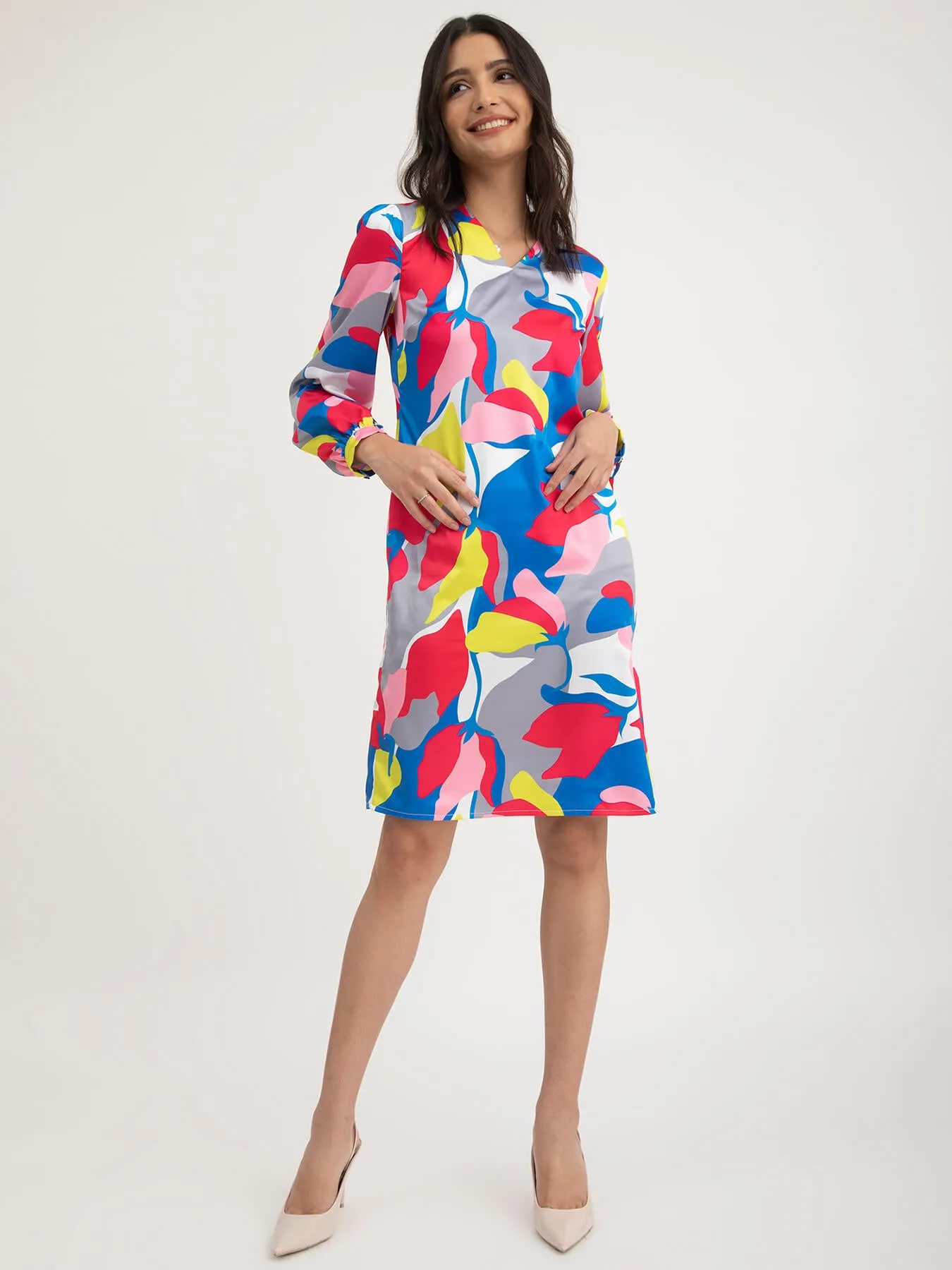 Abstract Floral Print Dress - Multicolour