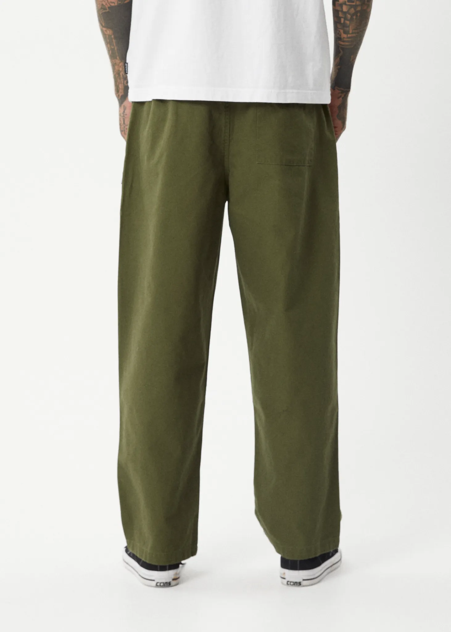 AFENDS Mens Ninety Eights - Baggy Elastic Waist Pant - Military