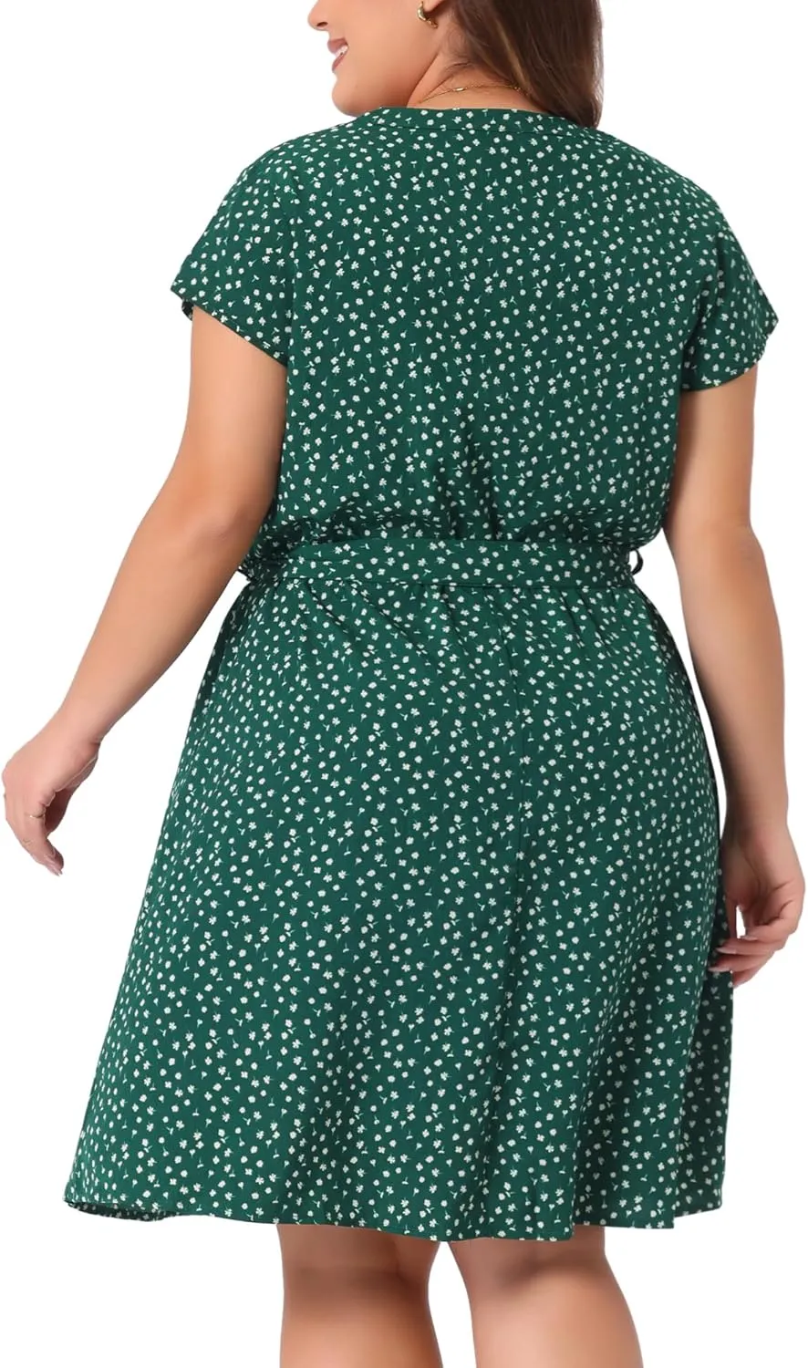 Agnes Orinda Dresses for Women Plus Size 2024 V Neck Short Sleeve Tie Waist Sundress Summer Casual Midi Dress