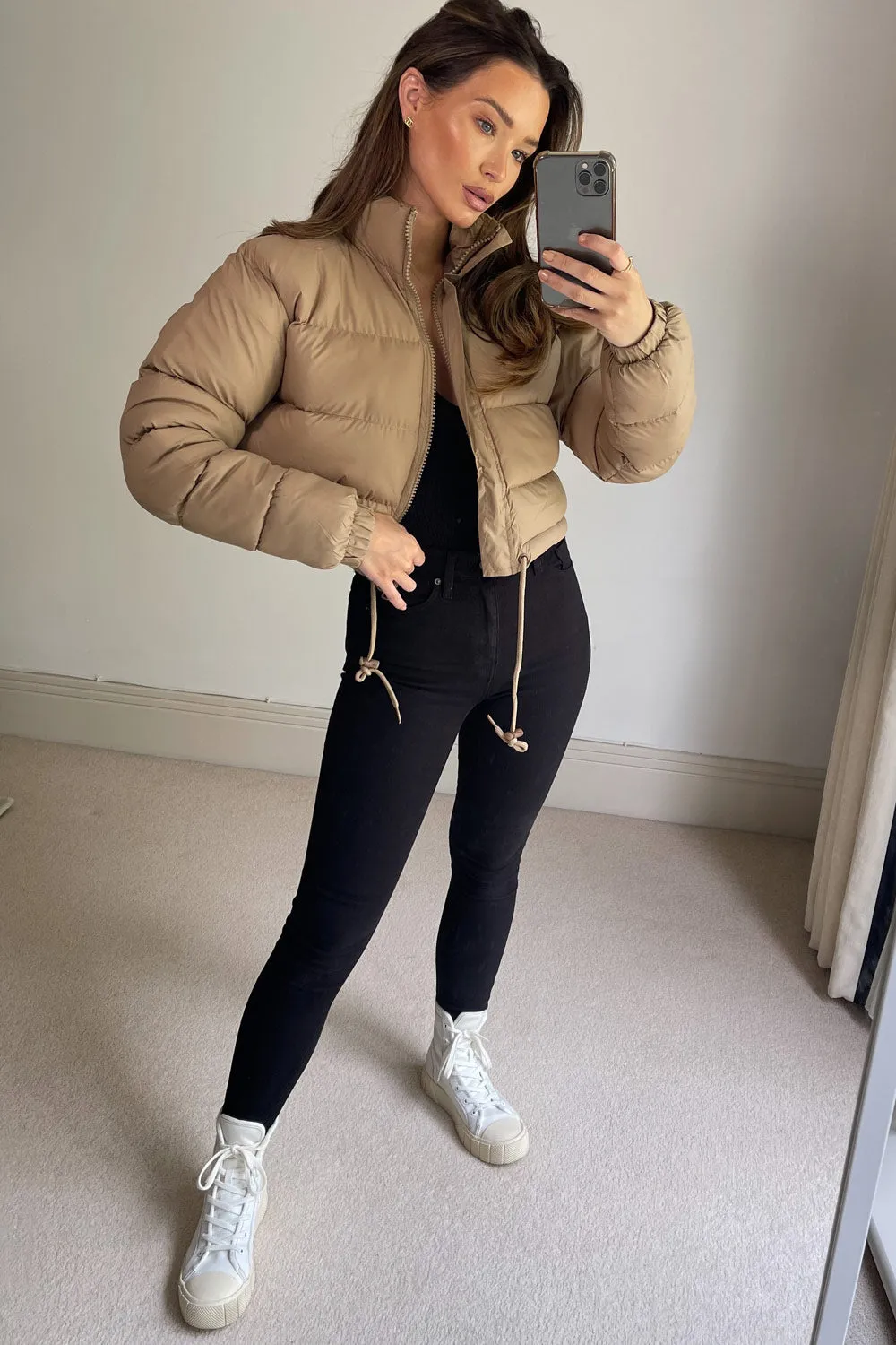 Amelia Camel Cropped Puffer Jacket
