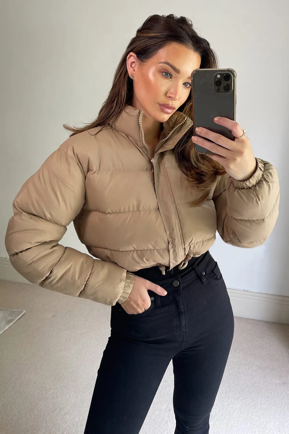 Amelia Camel Cropped Puffer Jacket