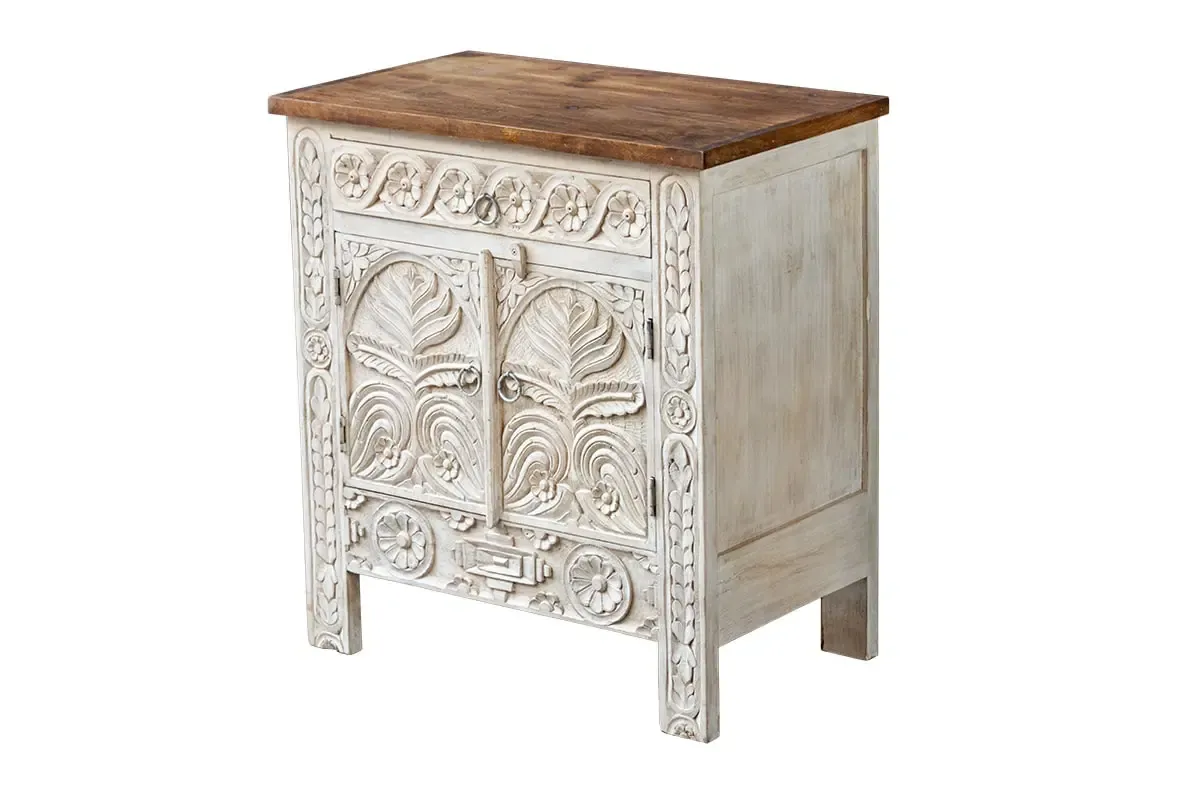 Antique Indian Floral Hand Carved Solid Wooden Cabinet 75x45x81cm A0126