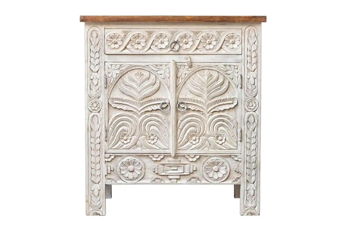 Antique Indian Floral Hand Carved Solid Wooden Cabinet 75x45x81cm A0126