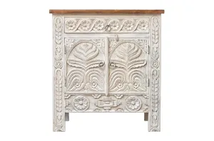 Antique Indian Floral Hand Carved Solid Wooden Cabinet 75x45x81cm A0126