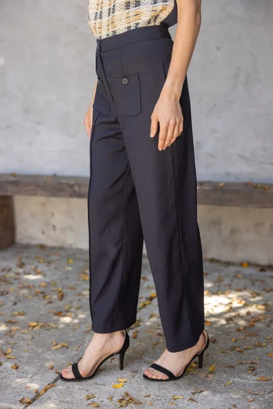 Apparel- VOY Pleated Front Pocket Button Trousers