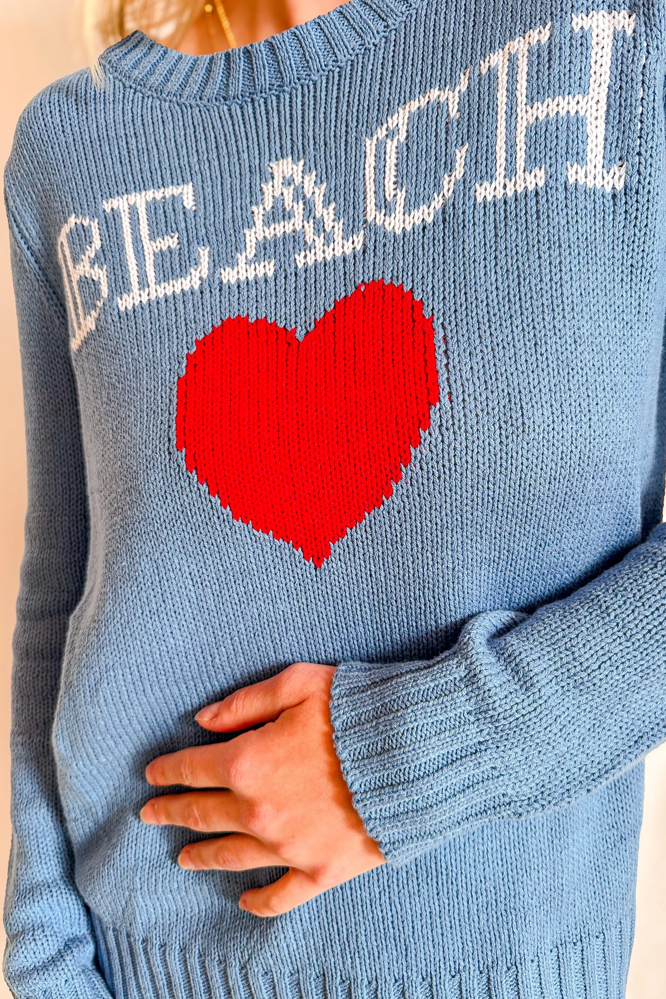 Beach Heart Crewneck Sweater / Blue