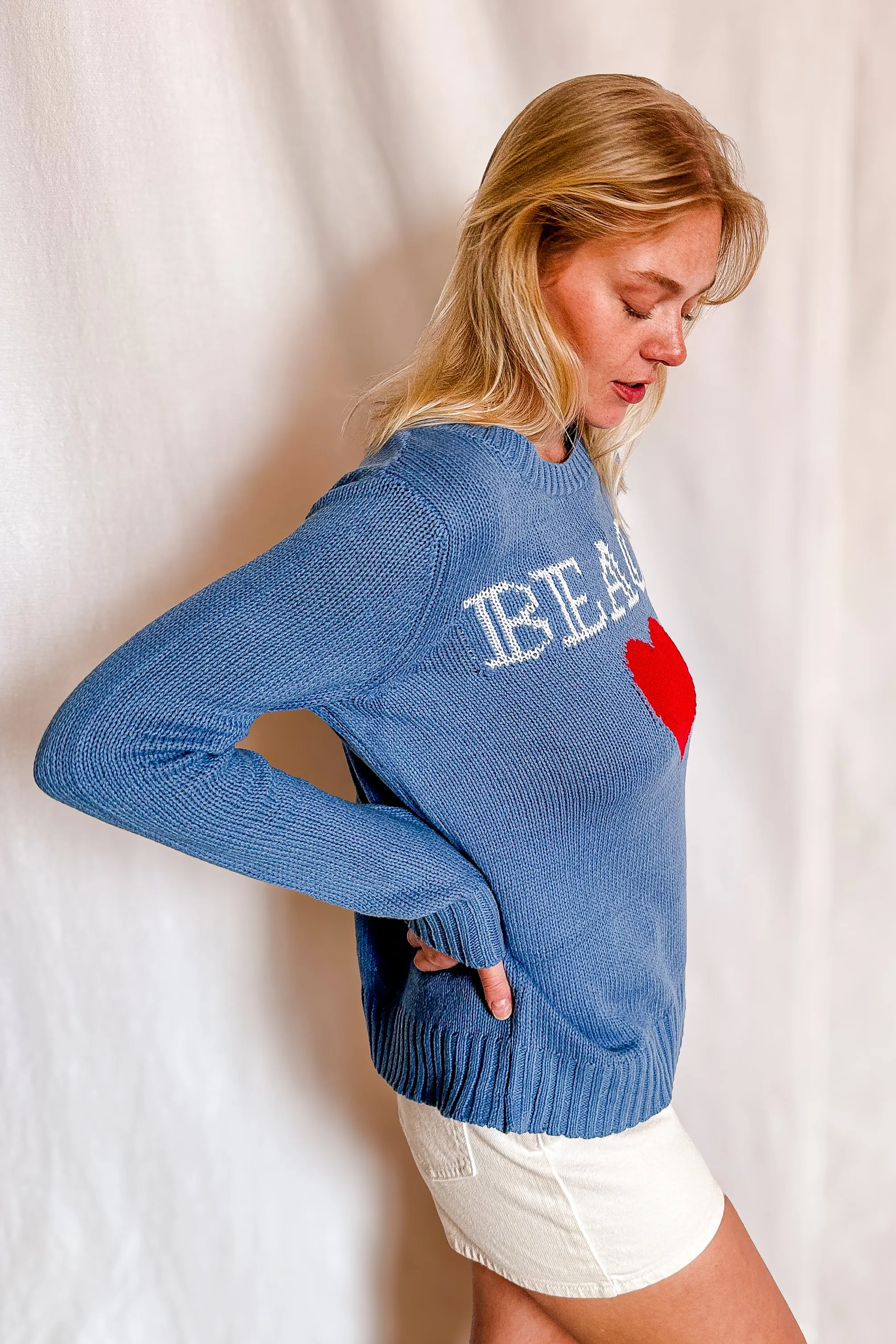 Beach Heart Crewneck Sweater / Blue