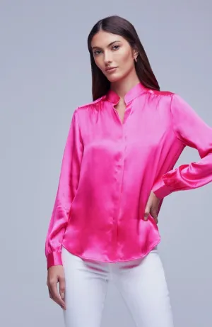 Bianca Band Collar Blouse in Pink Glo