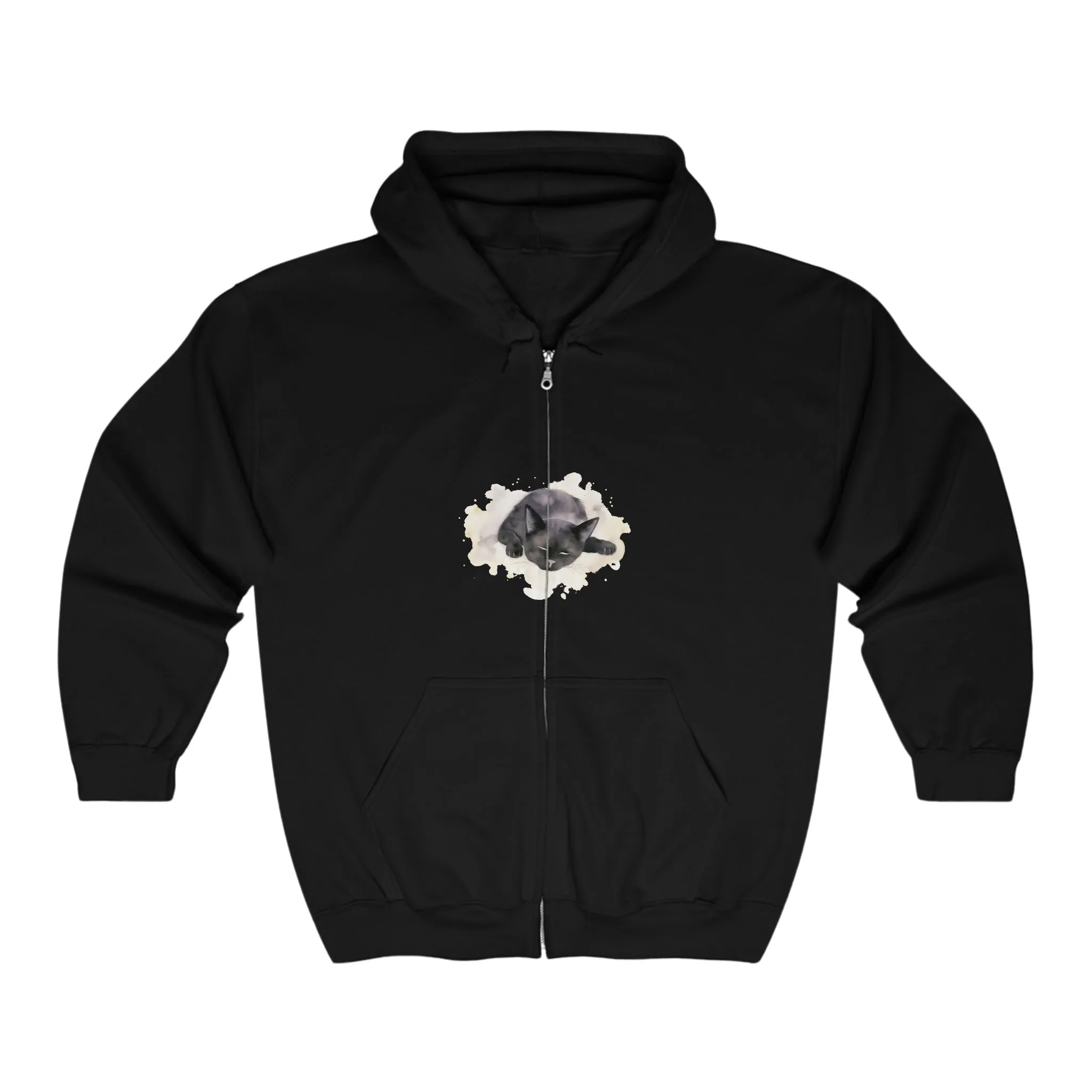 Black Cat Watercolor Hoodie - Cozy Comfort
