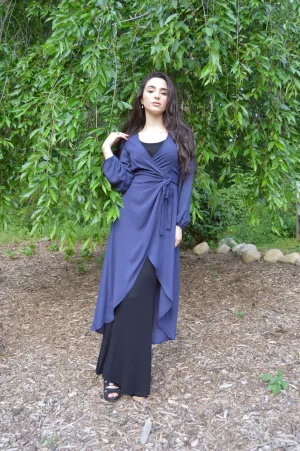 Blue Chiffon Long Cardigan