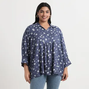 Blue Daisy Print Viscose Twill Top