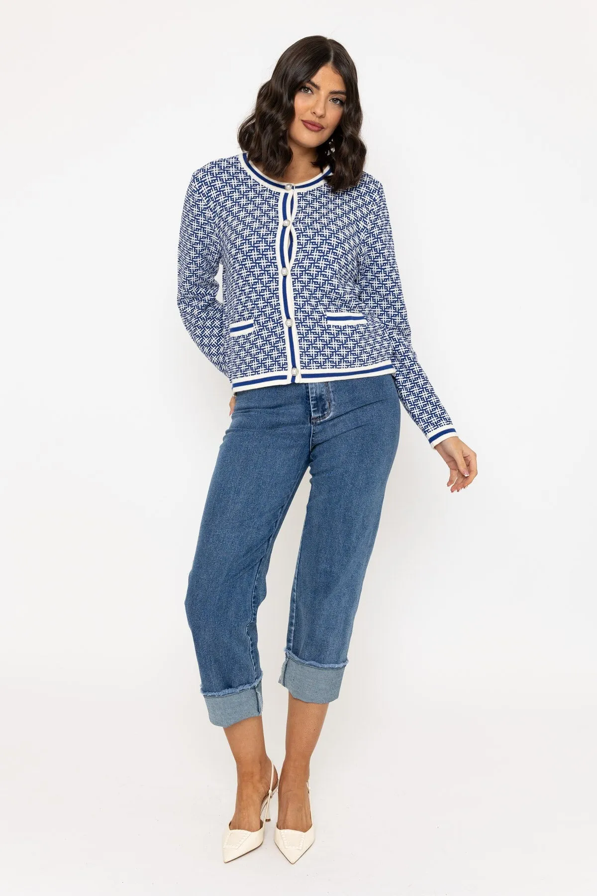 Blue Textured Long Sleeve Knit Cardigan