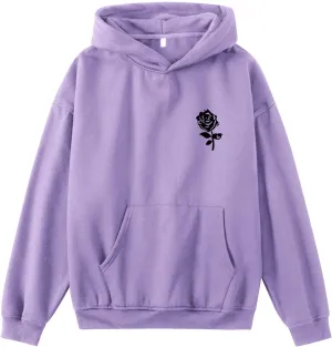 Bobeutou Oversized Graphic Hoodies for Men Rose Print Hoodie Vintage Fleece Hooded Sweatshirt Trendy Pocket Pullover Top