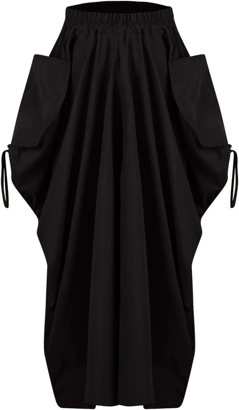 Bubble Skirts for Women Summer Casual High Waisted Gypsy Maxi Skirt Ankle Length Beach Long Boho Skirt with Pockets