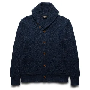 CABLE-KNIT SHAWL-COLLAR CARDIGAN