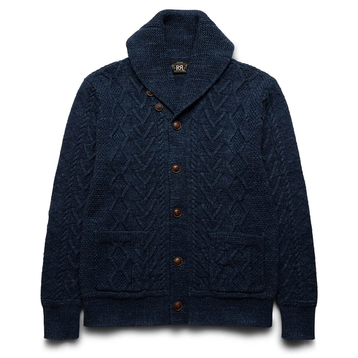 CABLE-KNIT SHAWL-COLLAR CARDIGAN