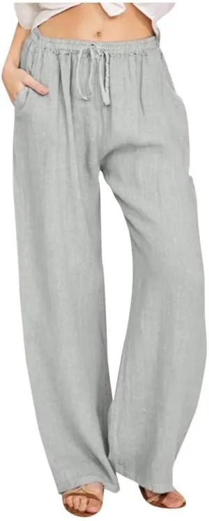 Casual Cotton Linen Pants Women Summer High Waisted Flowy Palazzo Pants Boho Loose Wide Leg Beach Pants with Pockets