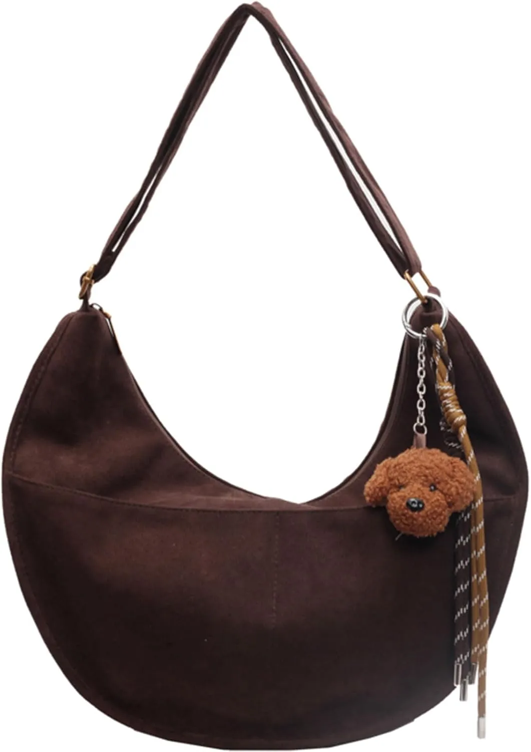 Casual Messenger with Cute Pendant Faux Suede Crossbody Bag with Accessories Bag Chic Shoulder Hobo Bag Travel Daypacks