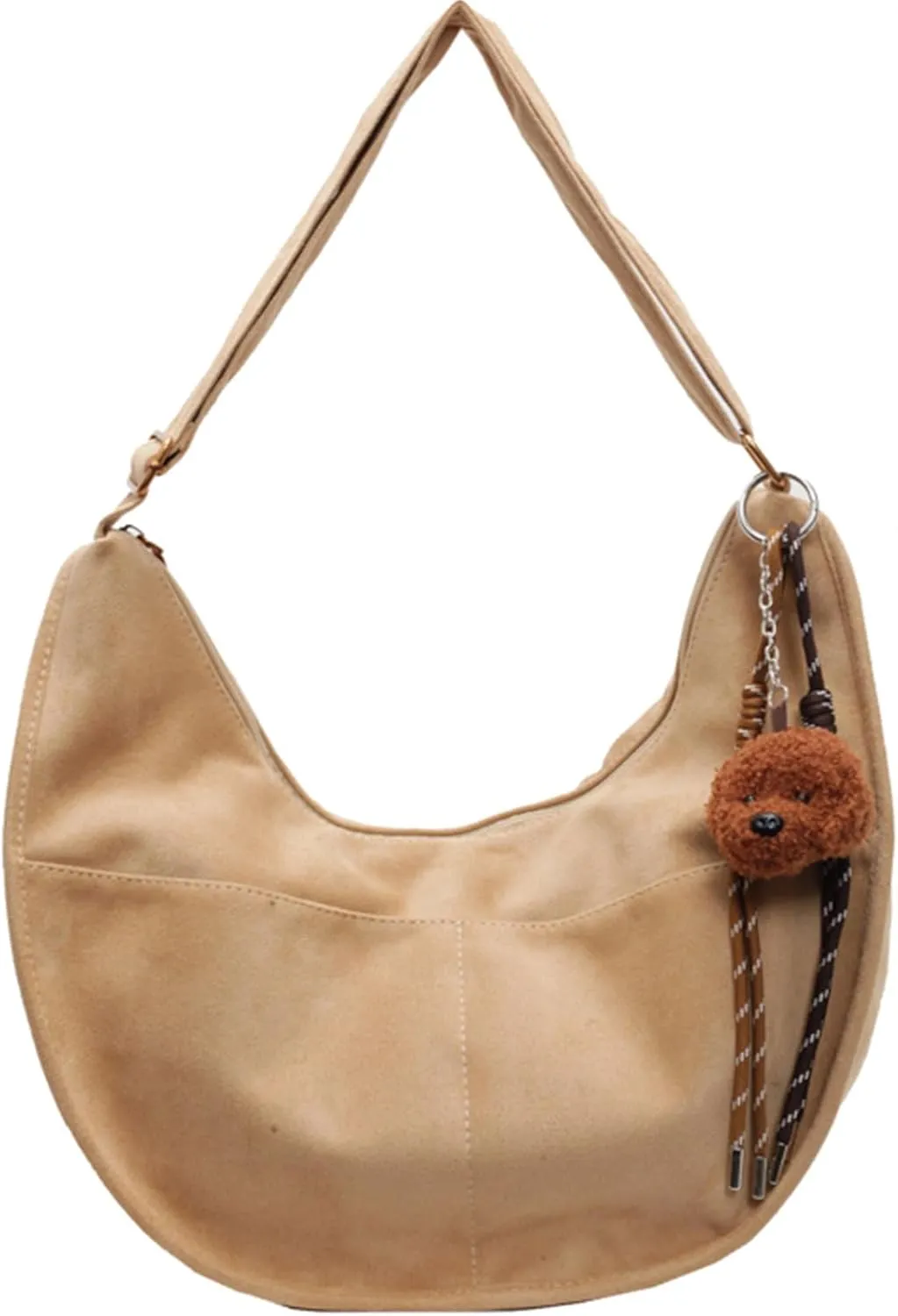 Casual Messenger with Cute Pendant Faux Suede Crossbody Bag with Accessories Bag Chic Shoulder Hobo Bag Travel Daypacks