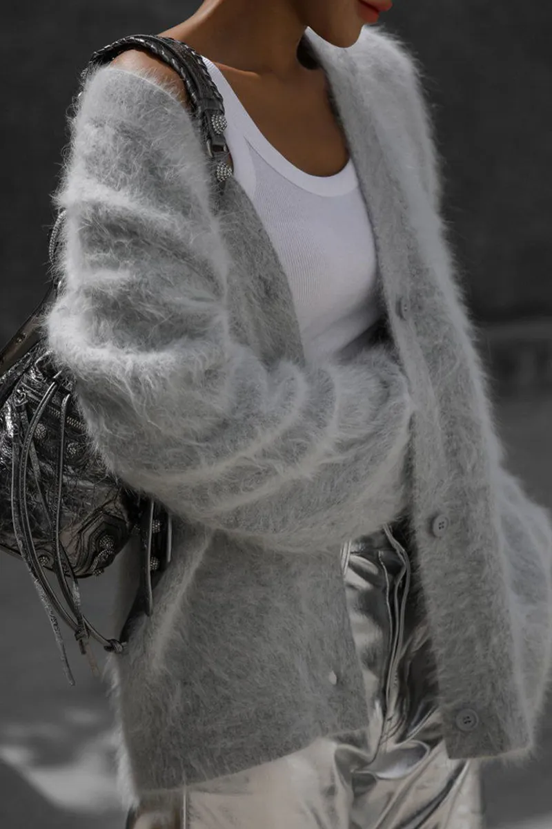 Celebrities Elegant Solid Buttons V Neck Outerwear