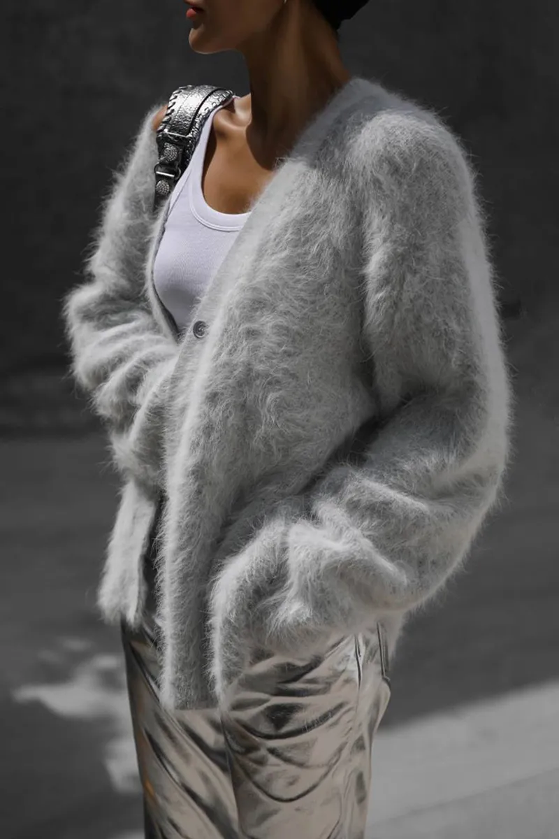Celebrities Elegant Solid Buttons V Neck Outerwear