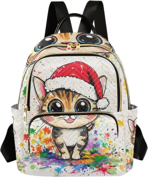 Chic American Shorthair Cat Merry Christmas 14 Inch convertible, fashion laptop backpack women backpack diaper bag for ladies,teen girls