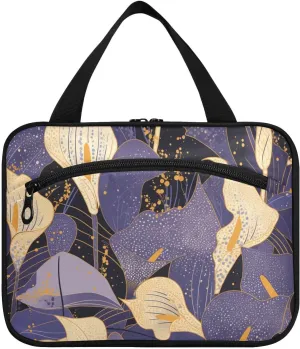 Chic White and Purple Calla Lily Vintage hanging large hanging travel toiletry bag with hook, designer accessories travel bag toiletry for traveling women toilet maleta para maquillaje L