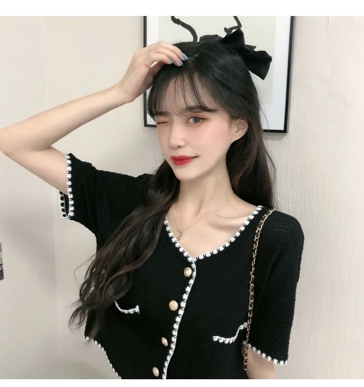 Country Lazy Long Sleeved Sweater Women Summer Korean V-Neck Elegant Short Cardigan Tops Outerwear