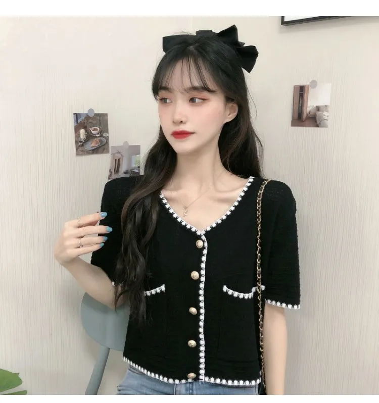 Country Lazy Long Sleeved Sweater Women Summer Korean V-Neck Elegant Short Cardigan Tops Outerwear