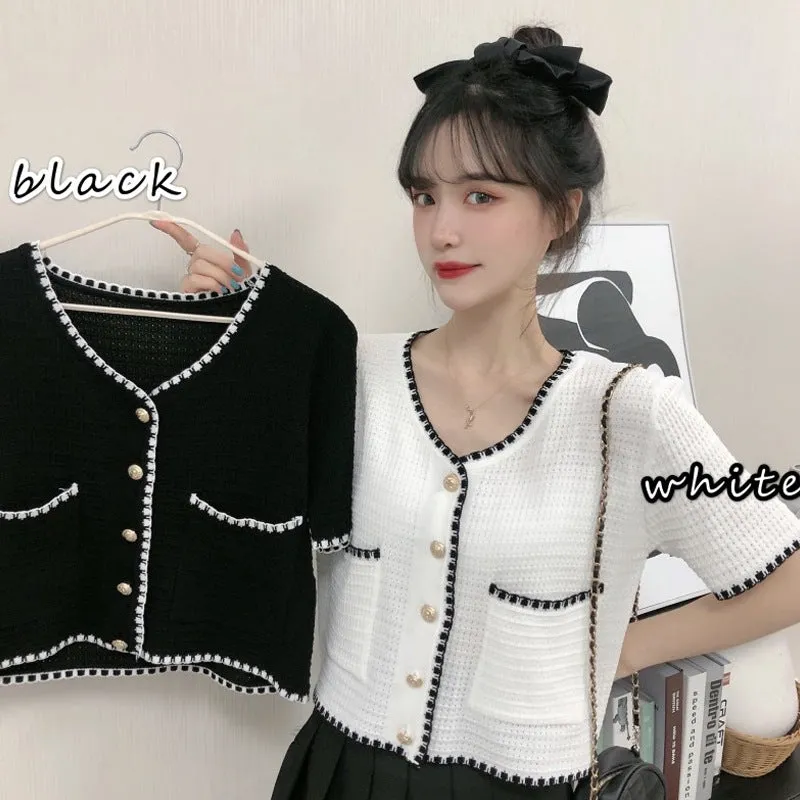 Country Lazy Long Sleeved Sweater Women Summer Korean V-Neck Elegant Short Cardigan Tops Outerwear