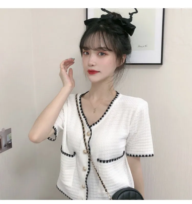 Country Lazy Long Sleeved Sweater Women Summer Korean V-Neck Elegant Short Cardigan Tops Outerwear