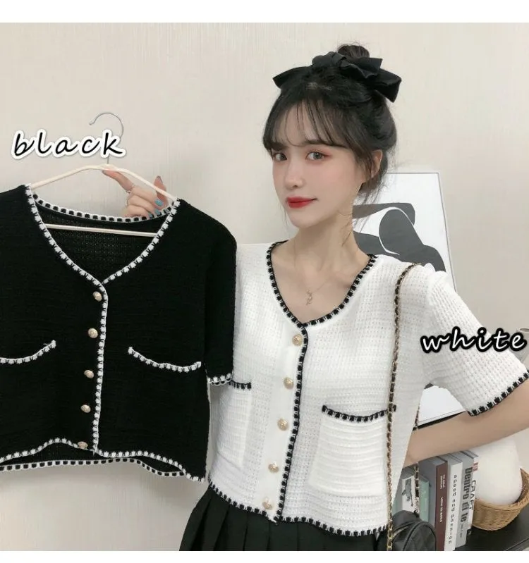 Country Lazy Long Sleeved Sweater Women Summer Korean V-Neck Elegant Short Cardigan Tops Outerwear