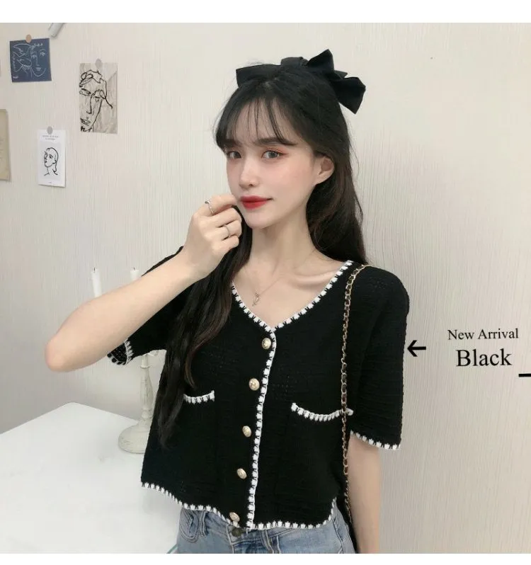 Country Lazy Long Sleeved Sweater Women Summer Korean V-Neck Elegant Short Cardigan Tops Outerwear