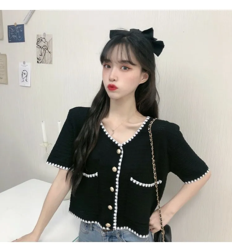 Country Lazy Long Sleeved Sweater Women Summer Korean V-Neck Elegant Short Cardigan Tops Outerwear