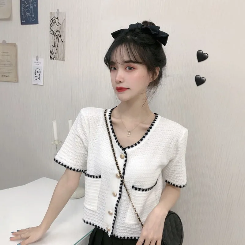 Country Lazy Long Sleeved Sweater Women Summer Korean V-Neck Elegant Short Cardigan Tops Outerwear