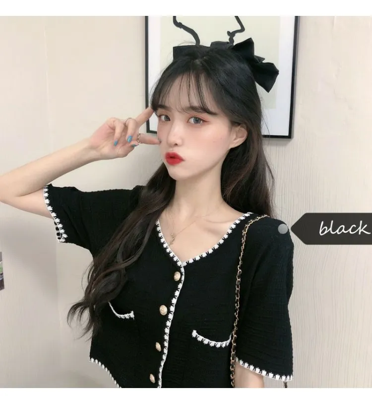Country Lazy Long Sleeved Sweater Women Summer Korean V-Neck Elegant Short Cardigan Tops Outerwear