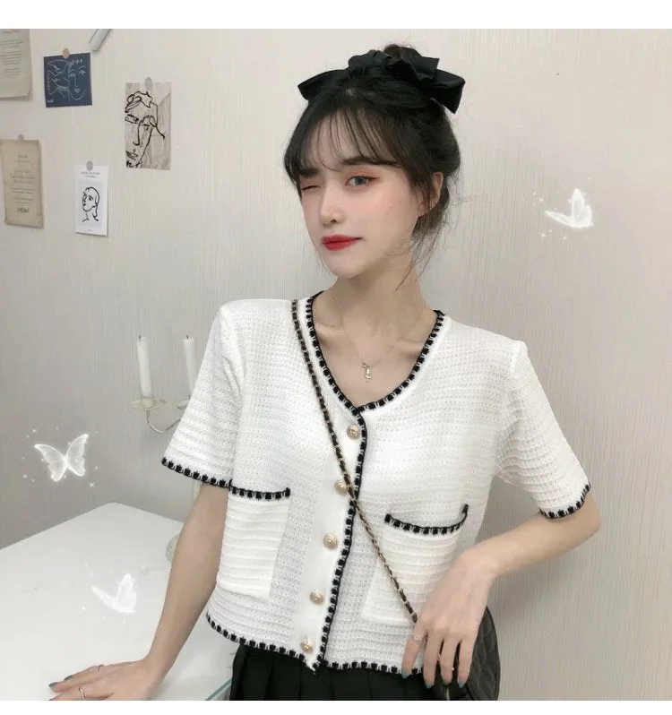 Country Lazy Long Sleeved Sweater Women Summer Korean V-Neck Elegant Short Cardigan Tops Outerwear