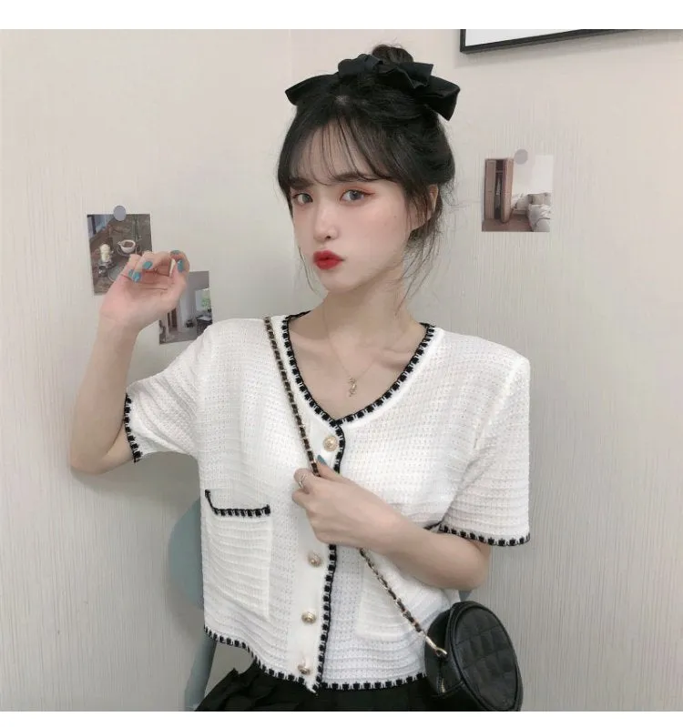Country Lazy Long Sleeved Sweater Women Summer Korean V-Neck Elegant Short Cardigan Tops Outerwear