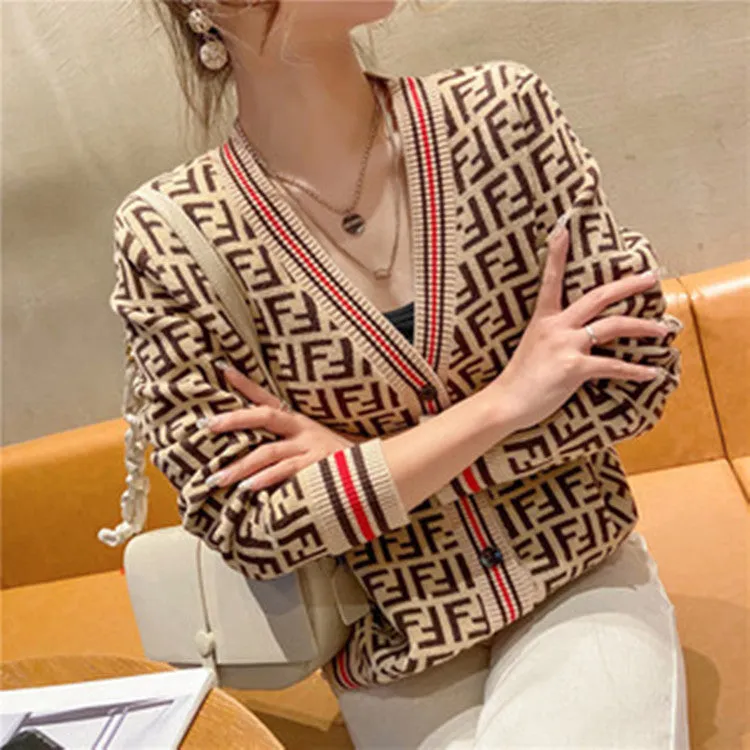 Country Women Western Elegant V-Neck Short Sweater Knitted Cardigan Tops Outerwear