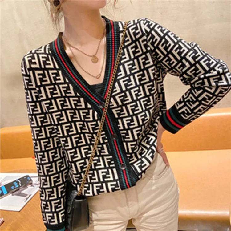 Country Women Western Elegant V-Neck Short Sweater Knitted Cardigan Tops Outerwear