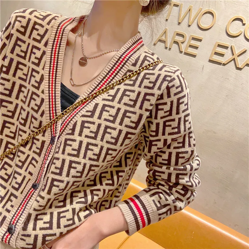 Country Women Western Elegant V-Neck Short Sweater Knitted Cardigan Tops Outerwear