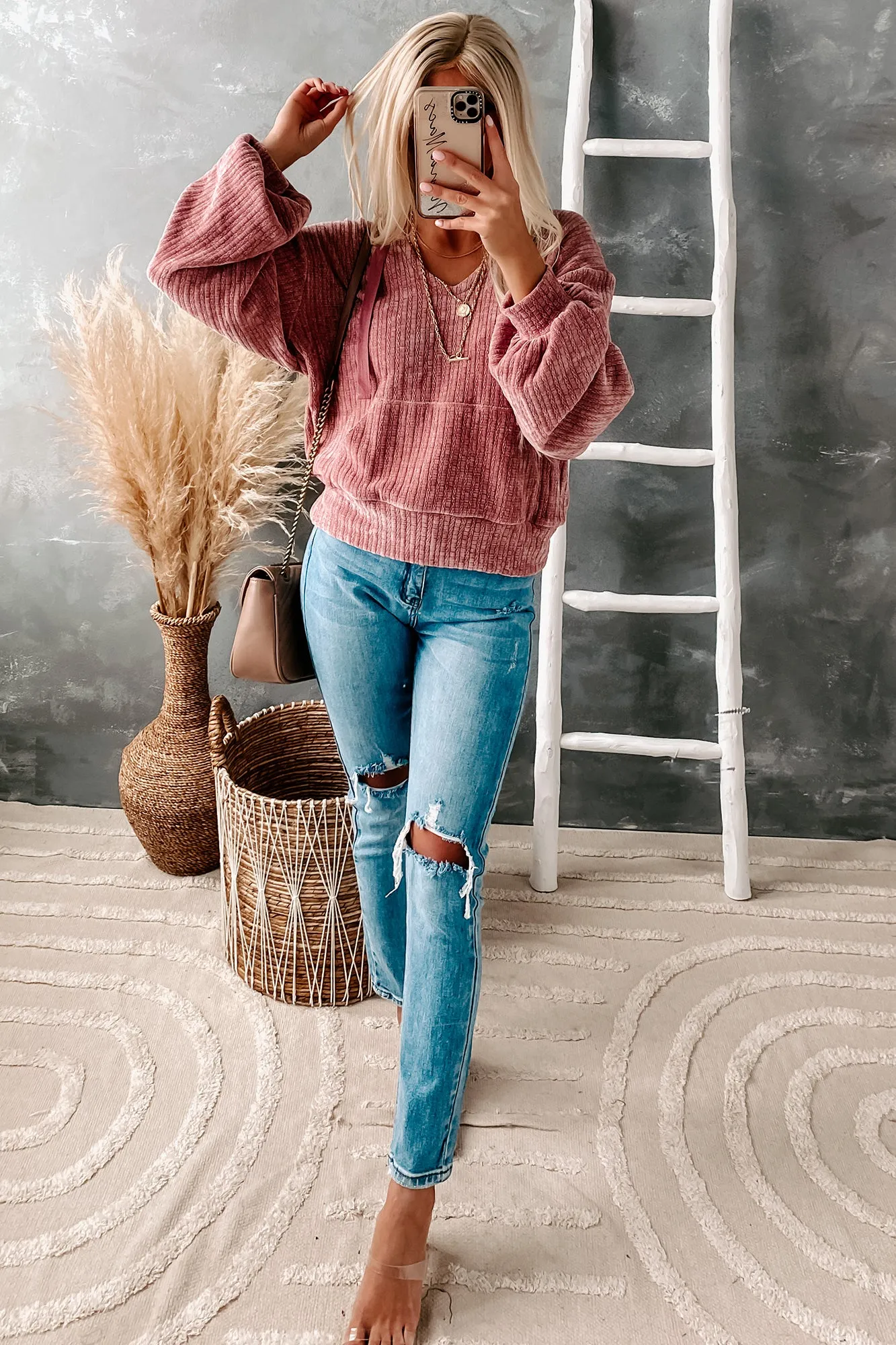 Cozy Composition Chenille Hoodie (Dark Mauve)