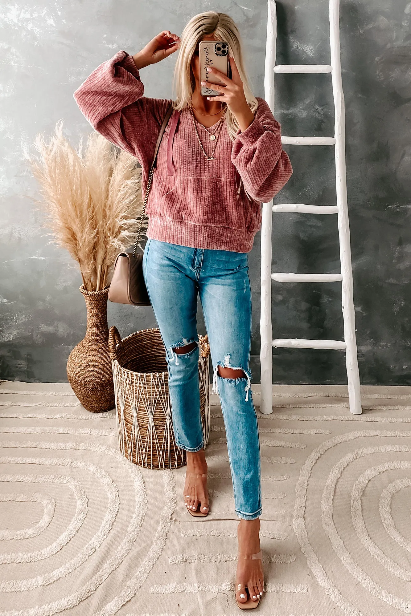 Cozy Composition Chenille Hoodie (Dark Mauve)