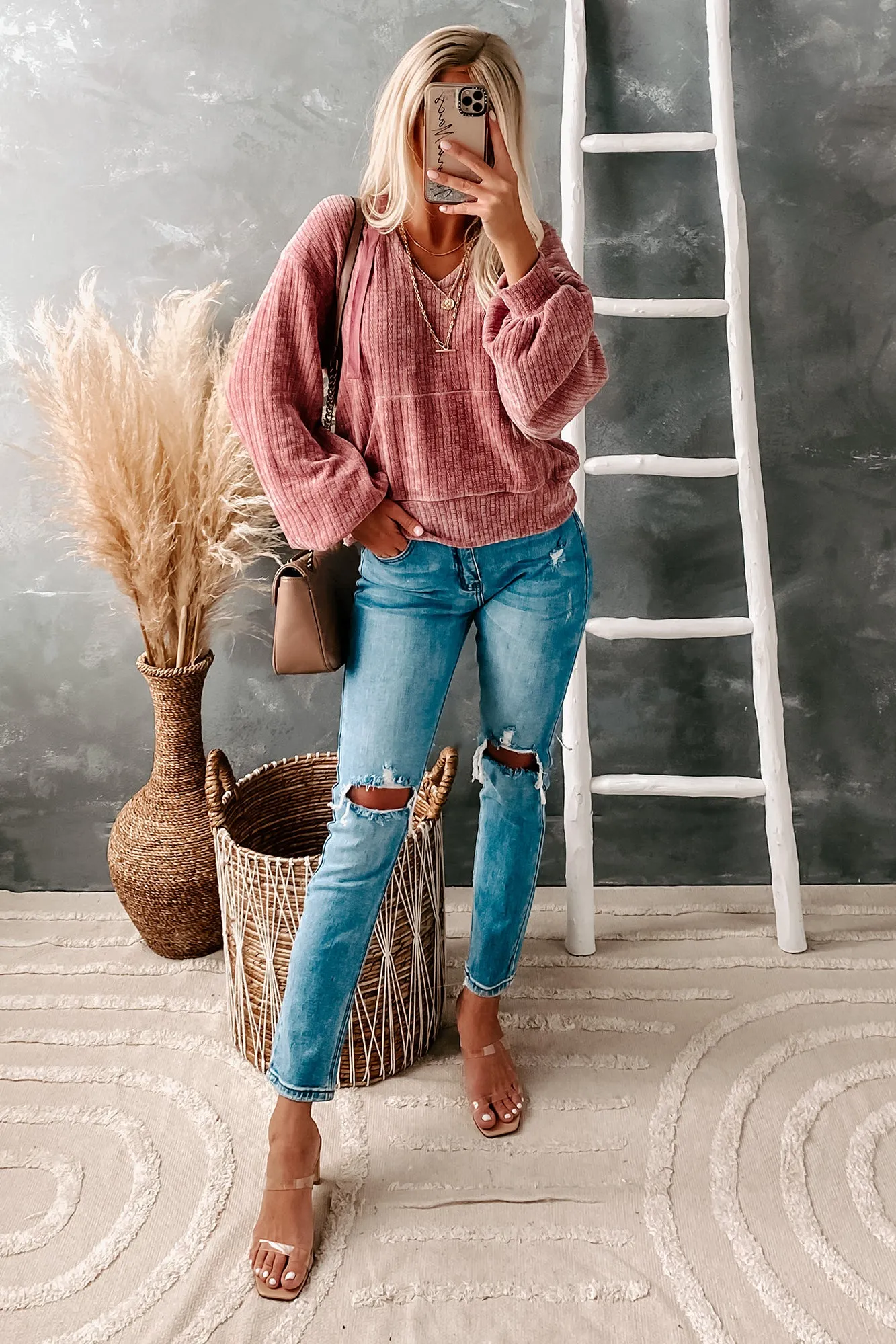 Cozy Composition Chenille Hoodie (Dark Mauve)