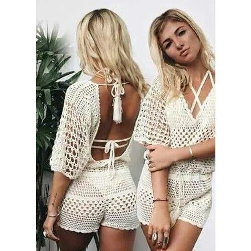 Cream crochet romper