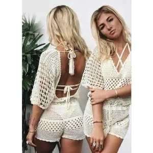 Cream crochet romper