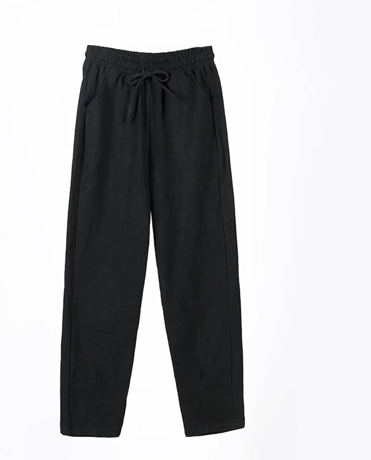 Cropped Linen Pants for Women Elastic Waist Straight Leg Cotton Linen Pants Sumemr Casual Beach Outfits with Pockets