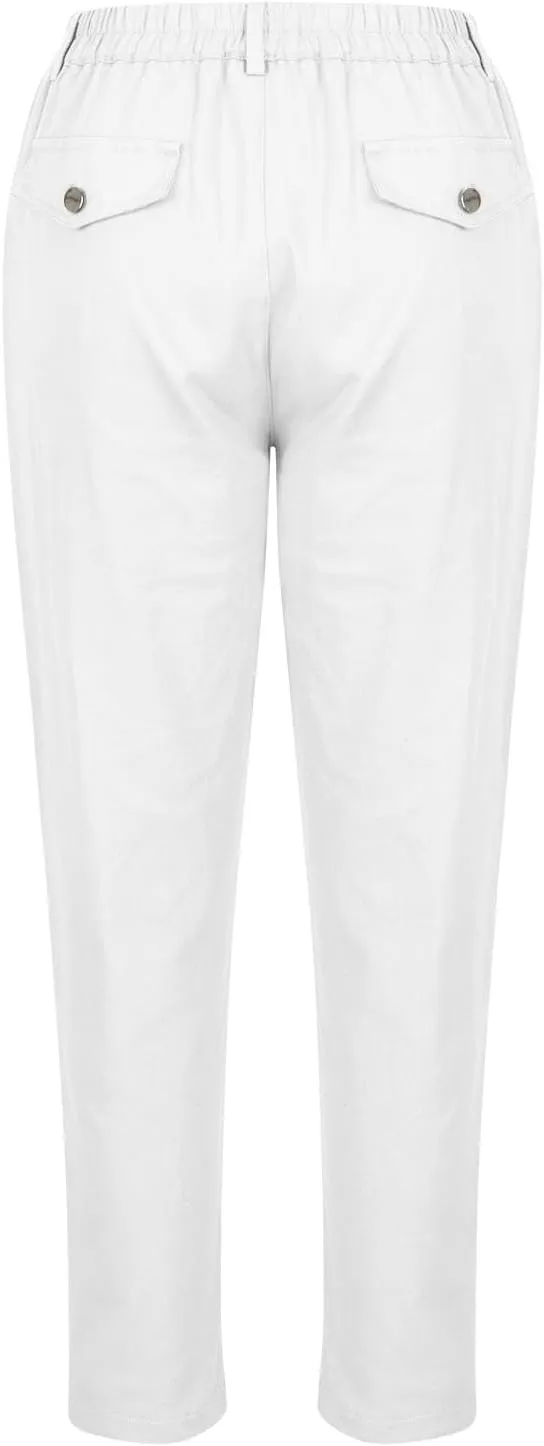 Cropped Work Pants Women High Waisted Business Casual Dress Pants Straight Ankle Length Tapered Trousers w/Pockets