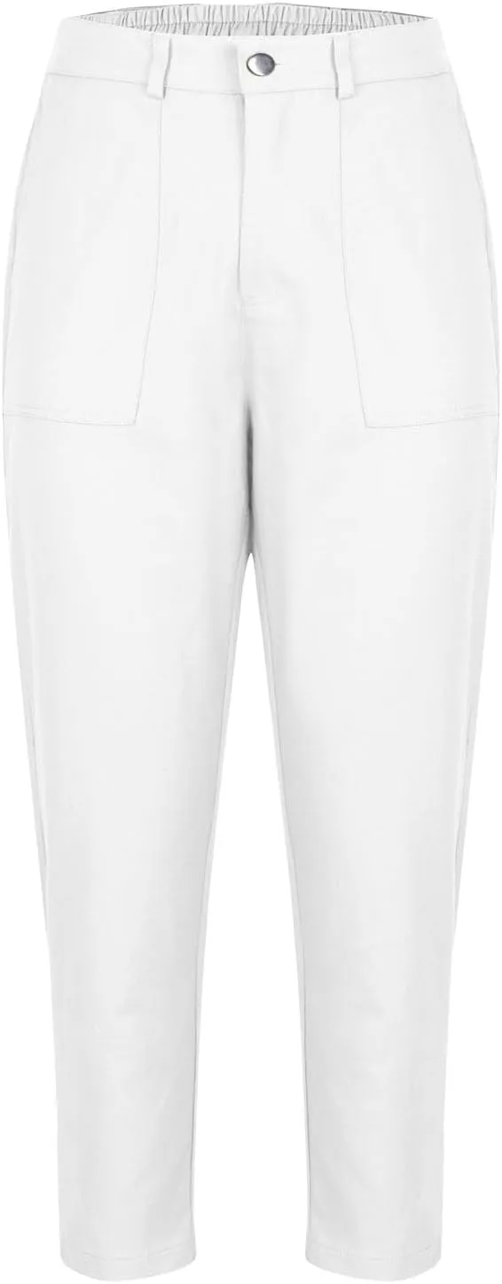 Cropped Work Pants Women High Waisted Business Casual Dress Pants Straight Ankle Length Tapered Trousers w/Pockets